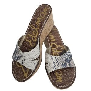Sam Edelman Gray White Faux‎ Snakeskin Platform Wedge Reid Sandals Women's 8.5M